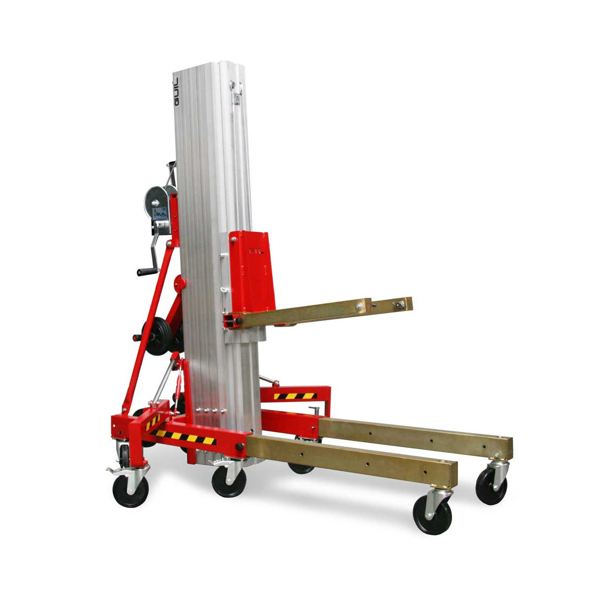 Image of the versatile GUIL Material Lifter with the ability to insert legs at the front and back of the tower.